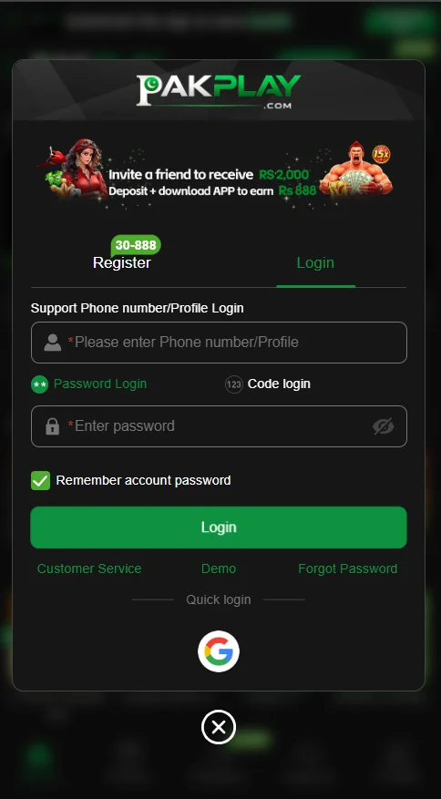 Pakplay Login