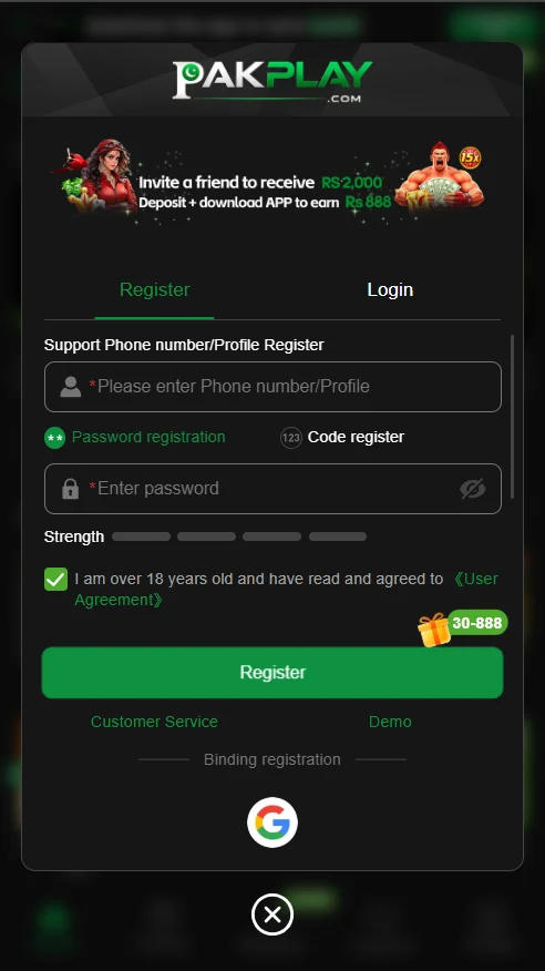 Pakplay Sign up